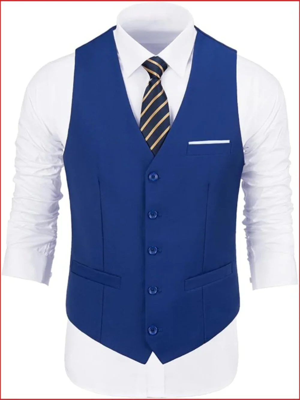 Mens V-Neck Casual Suit Vest Waistcoat for Wedding Tuxedo Formal Business Party